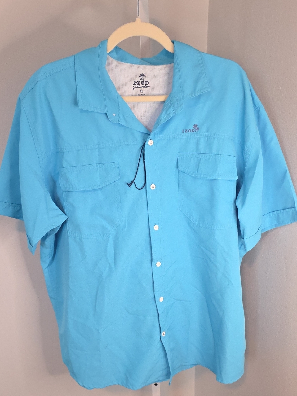 Izod Saltwater Fishing Short-Sleeve Button-Down Shirt in Aqua / XL